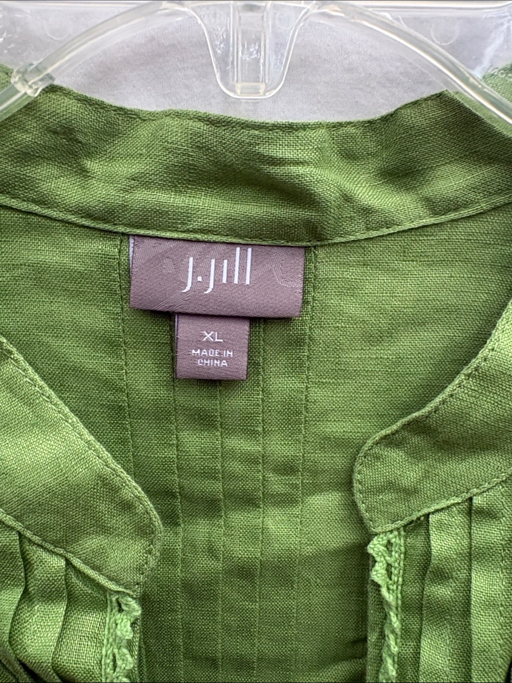 J. Jill Light Green Linen Pintuck Blouse - Picture 2 of 10
